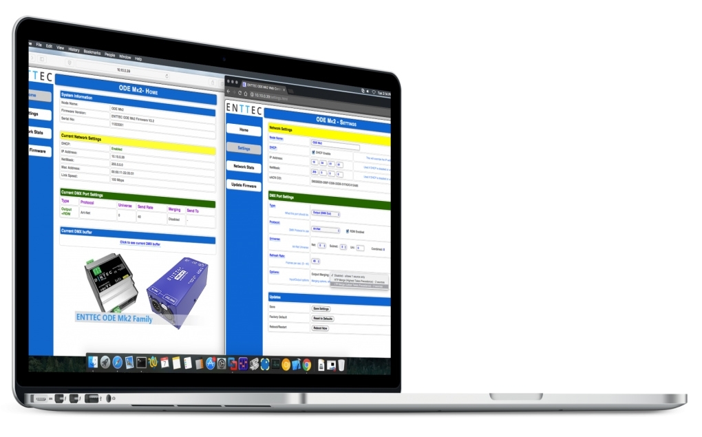 ENTTEC ODE Mk2 web interface configuration