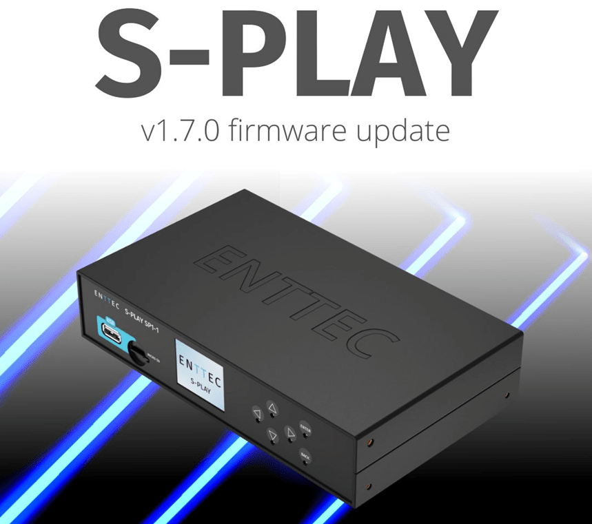 ENTTEC S-Play Show controller on a black and blue background
